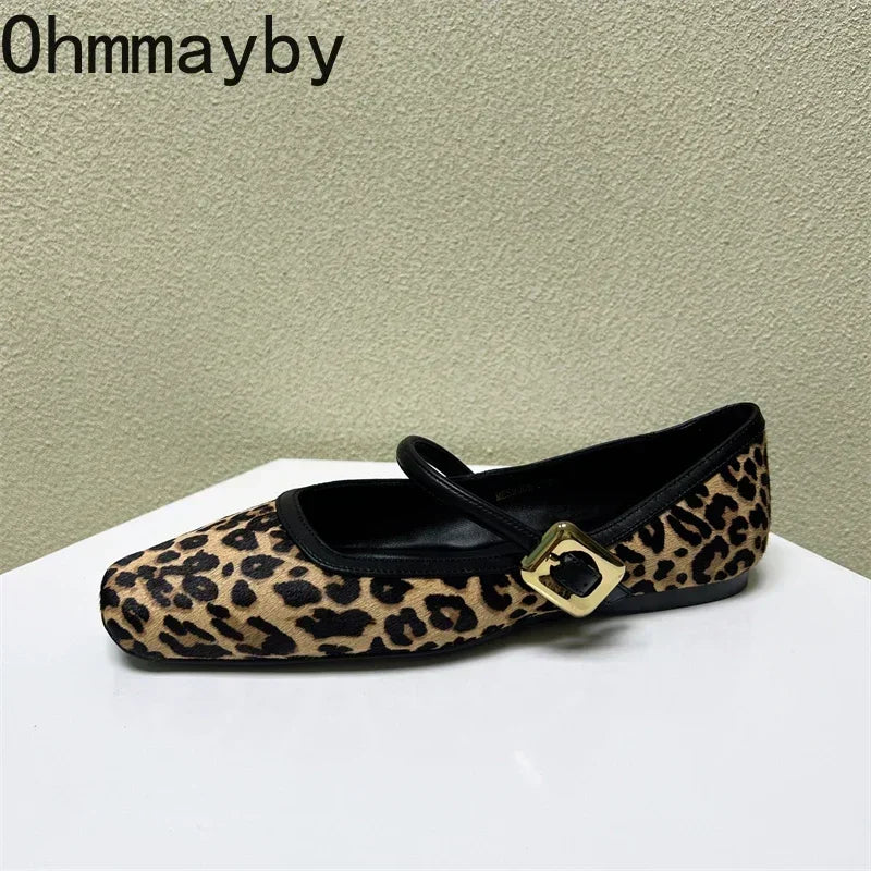 Women's Leopard Print Mary Jane Flats – Square Toe Buckle Mary Jane Flats Axl
