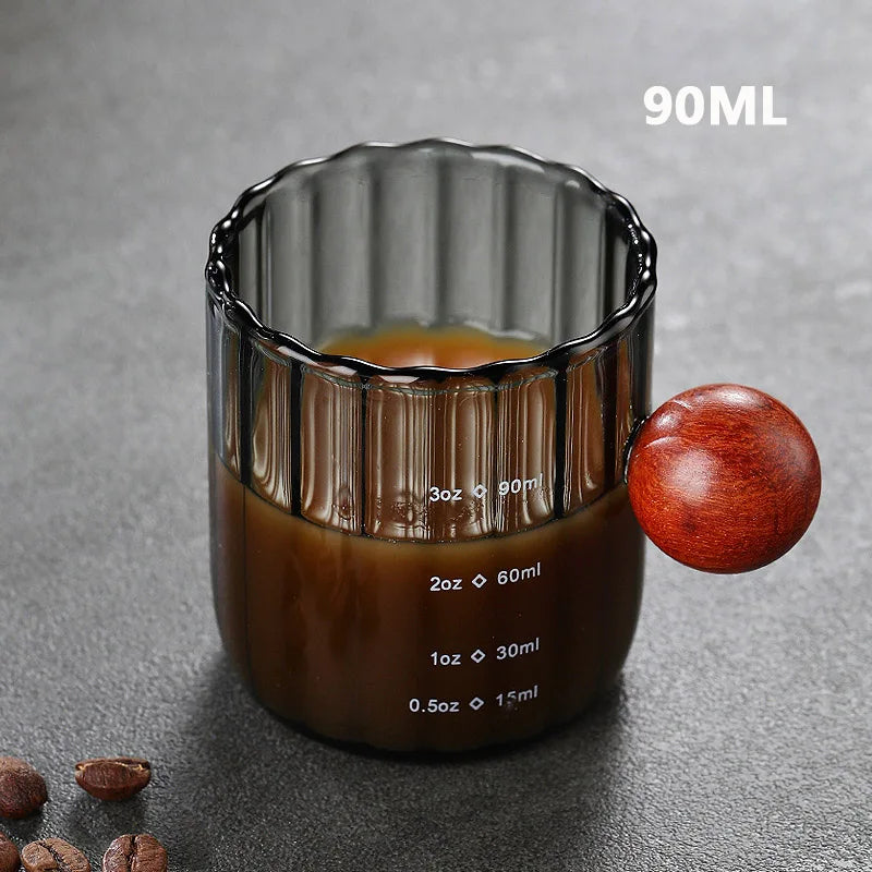 KEMORELA Wooden Handle Glass Milk Pitcher 90/120/180ml Glass Milk Pitcher Axl 90ML 90ml-180ML