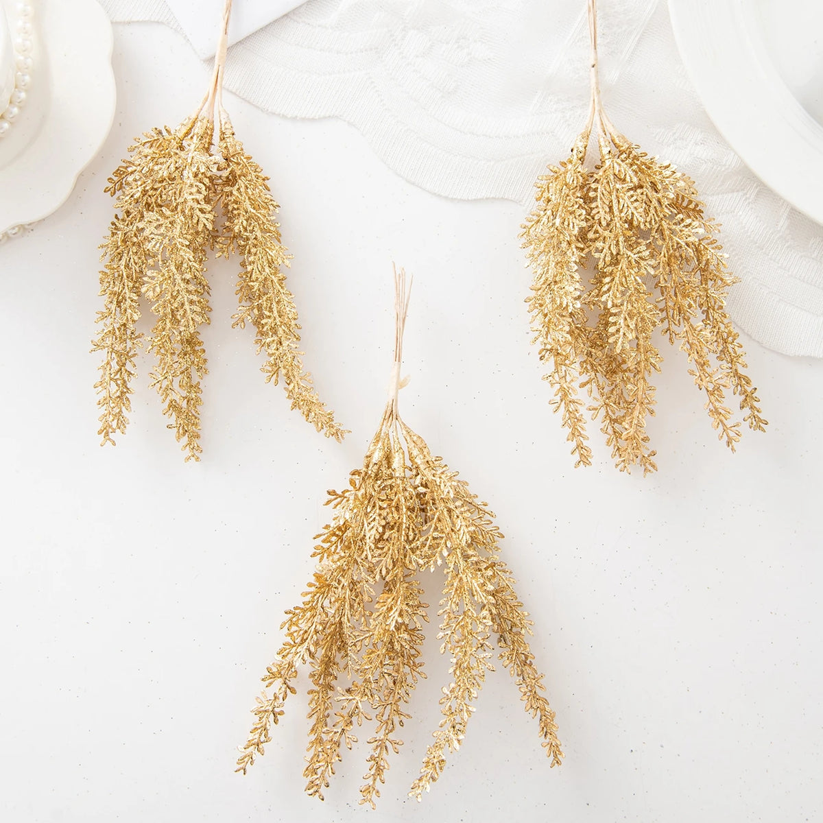 Artificial Cedar Bouquet – Faux Flowers for Home & Wedding Decor Artificial Flower Bouquet Axl Gold 3 pcs