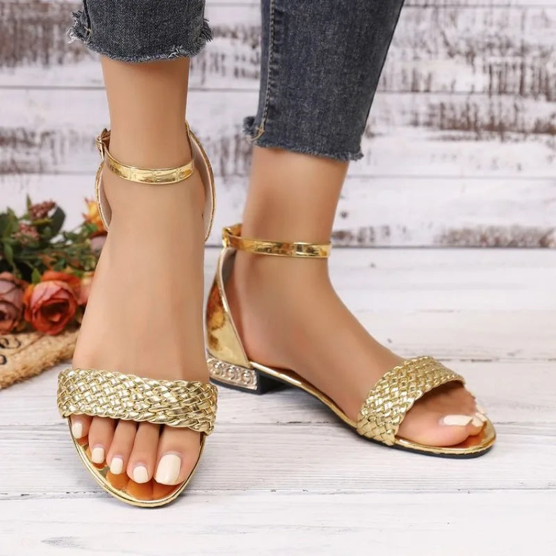 Women's Woven Ankle Buckle Gladiator Sandals – Casual Flat Women's Sandals Axl