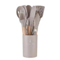 12-Piece Silicone Kitchen Utensil Set – Wood Handles & Bucket Kitchen Utensil Set Axl Khaki