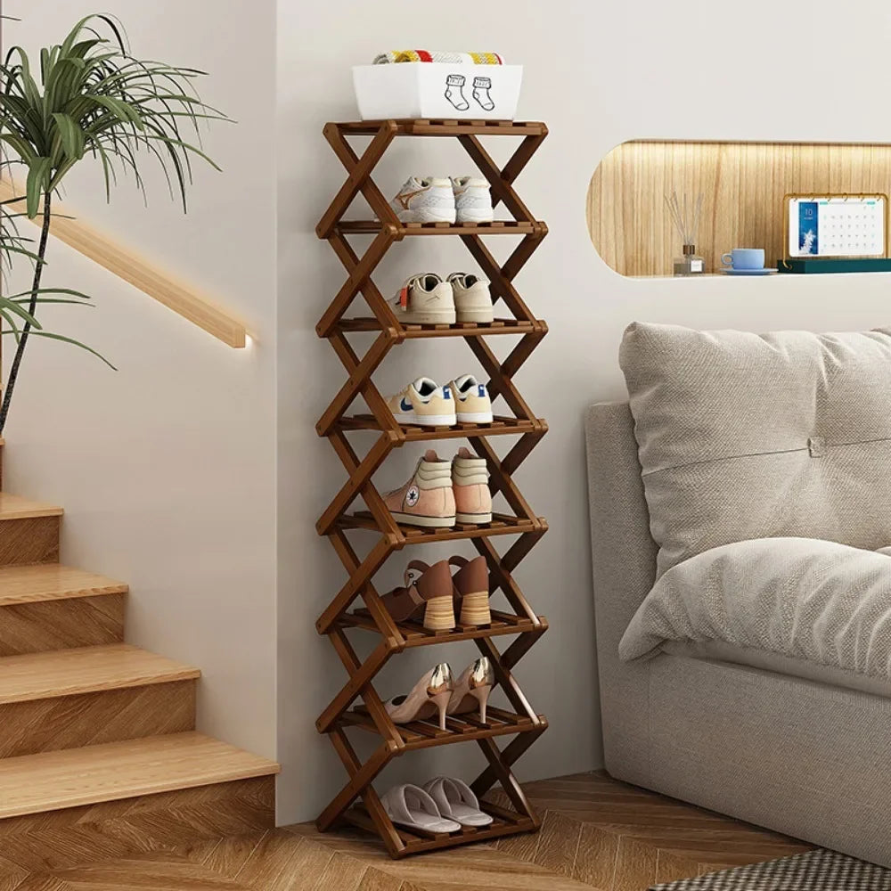 Bamboo Telescopic Shoe Rack – Foldable Multi-Layer, No Install Bamboo Shoe Rack Axl