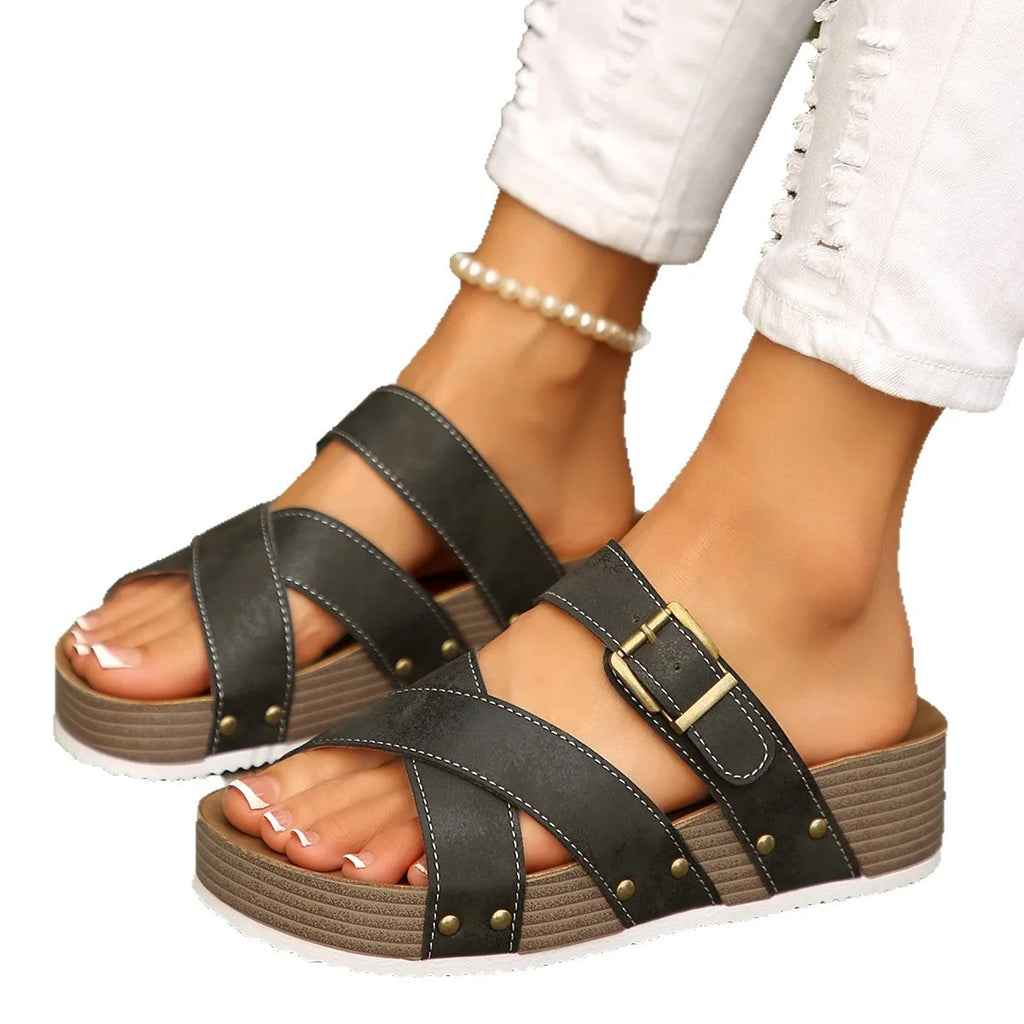 Women's Plus Size Platform Wedge Sandals Buckle Strap EU 35–43 Platform Wedge Sandals Axl