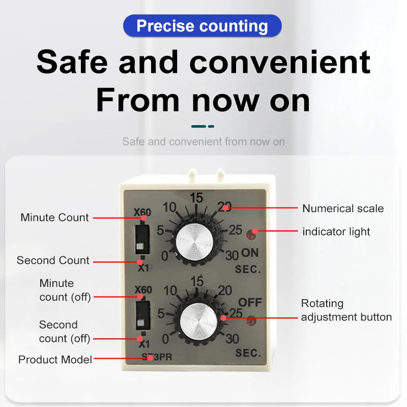 ST3PR Dual Cycle Twin Timer Relay with Socket Base | SPDT Electrical Timer Relay Axl