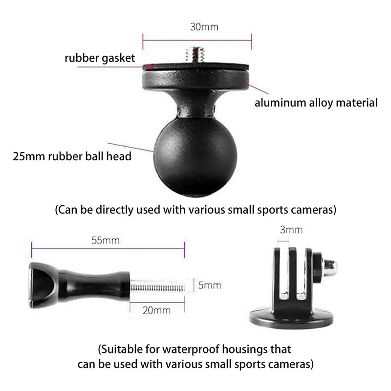 1" Ball Mount Head Adapter 1/4" Thread – Action Camera Arm Camera Mount Adapter Axl