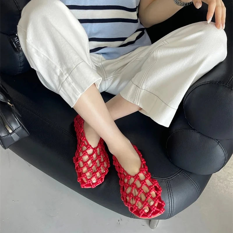 Women's Woven Mesh Flat Loafers – Breathable Slip-On Sandals Women's Flat Loafers Axl red 43
