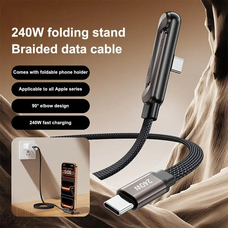 2-in-1 Type-C Cable & Foldable Phone Holder – 240W Fast Charge USB-C Charging Cable Axl