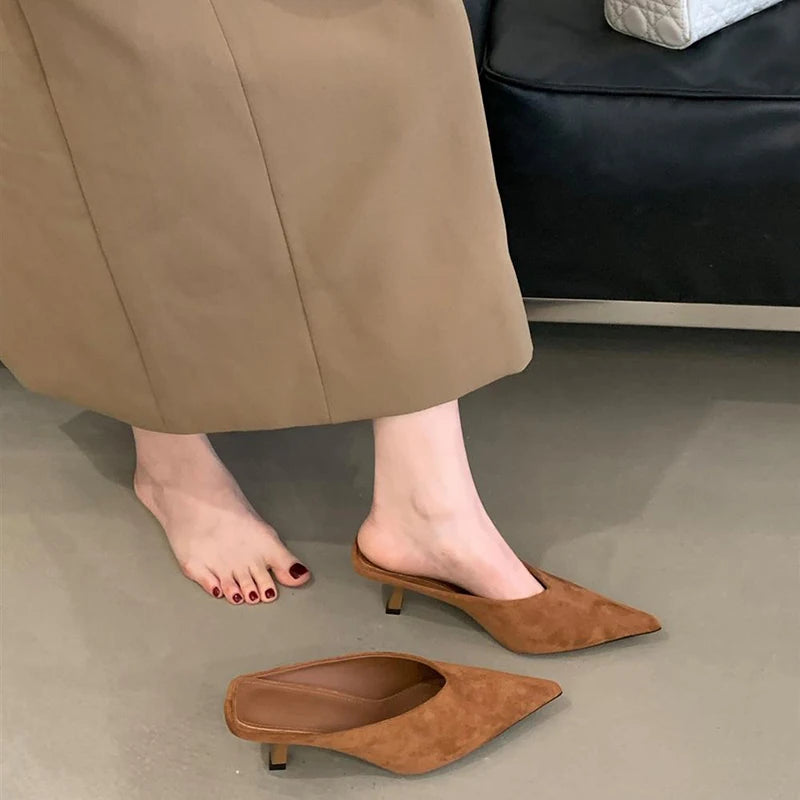 Women's Pointed Toe Mule Slides | Elegant Mid Heel Dress Shoes Mid Heel Mule Slides Axl