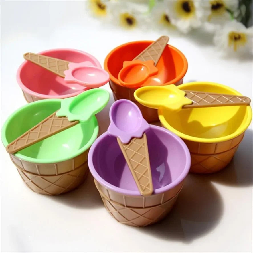 Kids Ice Cream Cone Bowl & Spoon Set – Fun Dessert Gift Dessert Bowl Set Axl
