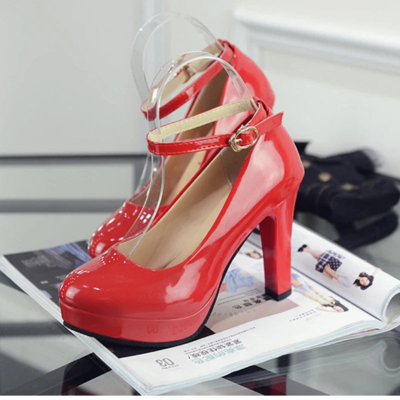 Women's Pointed Toe Buckle Strap High Heel Pumps | Square Heel High Heel Pumps Axl