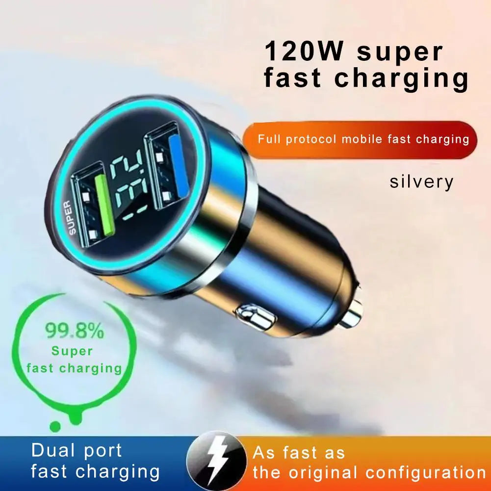120W Car Charger LED Display | USB-A & PD Type-C Dual Port Car Charger Adapter Axl