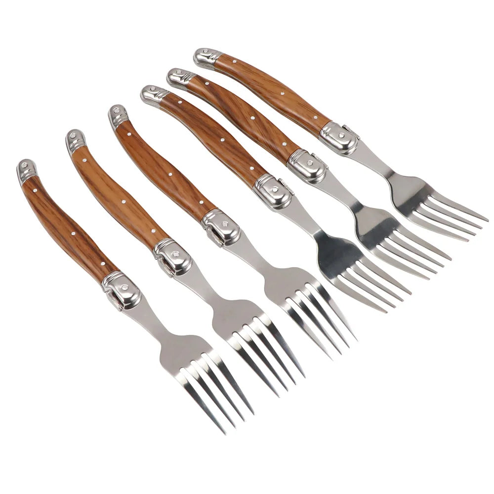 6pc Laguiole Steak Knife & Fork Set – Wood Grain Handle Steak Knife Fork Set Axl 6pcs fork set