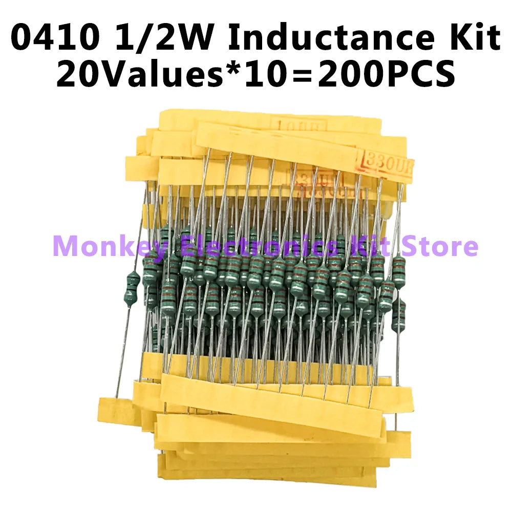200PCS DIP Inductor Assortment Kit 1µH–4.7mH | 20 Values Inductor Assortment Kit Axl