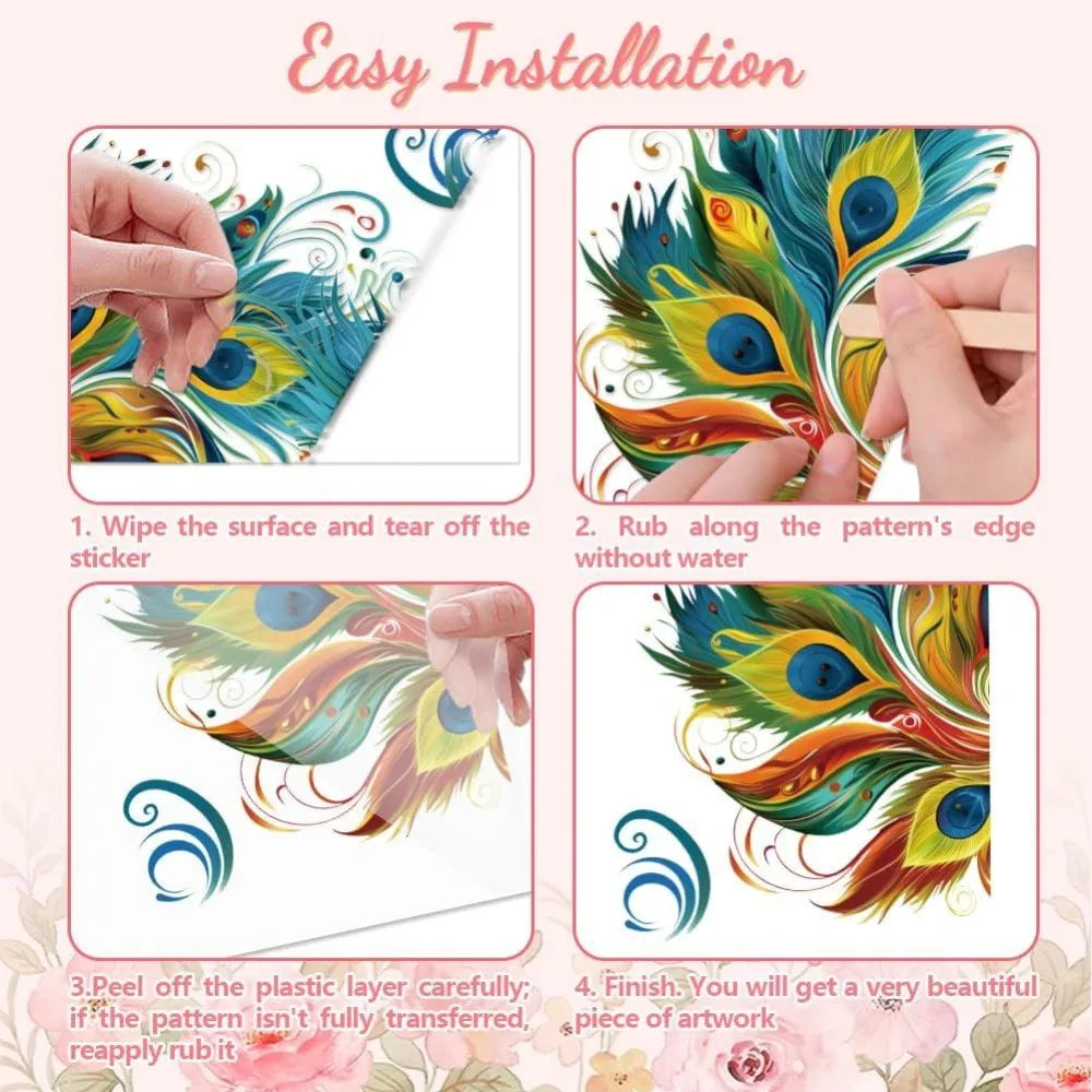 Vintage Peacock Feathers Rub-On Transfer Decals 6×12 – 3 Pcs Rub-On Transfer Decals Axl