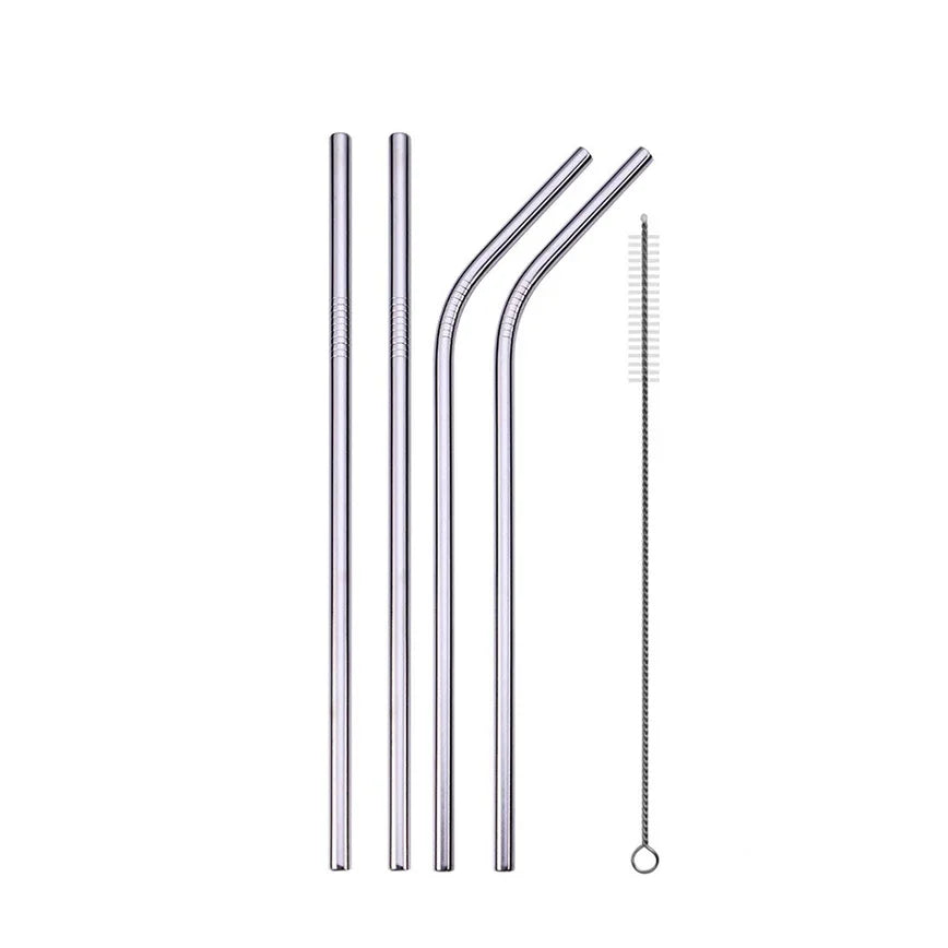 304 Stainless Steel Reusable Straws – Straight, Bent & Brush Set Reusable Metal Straws Axl A