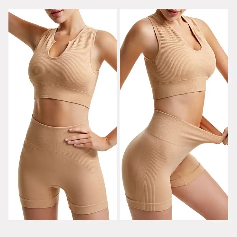 Women's Nylon Yoga Crop Top & Shorts Set – Moisture-Wicking Yoga Activewear Set Axl