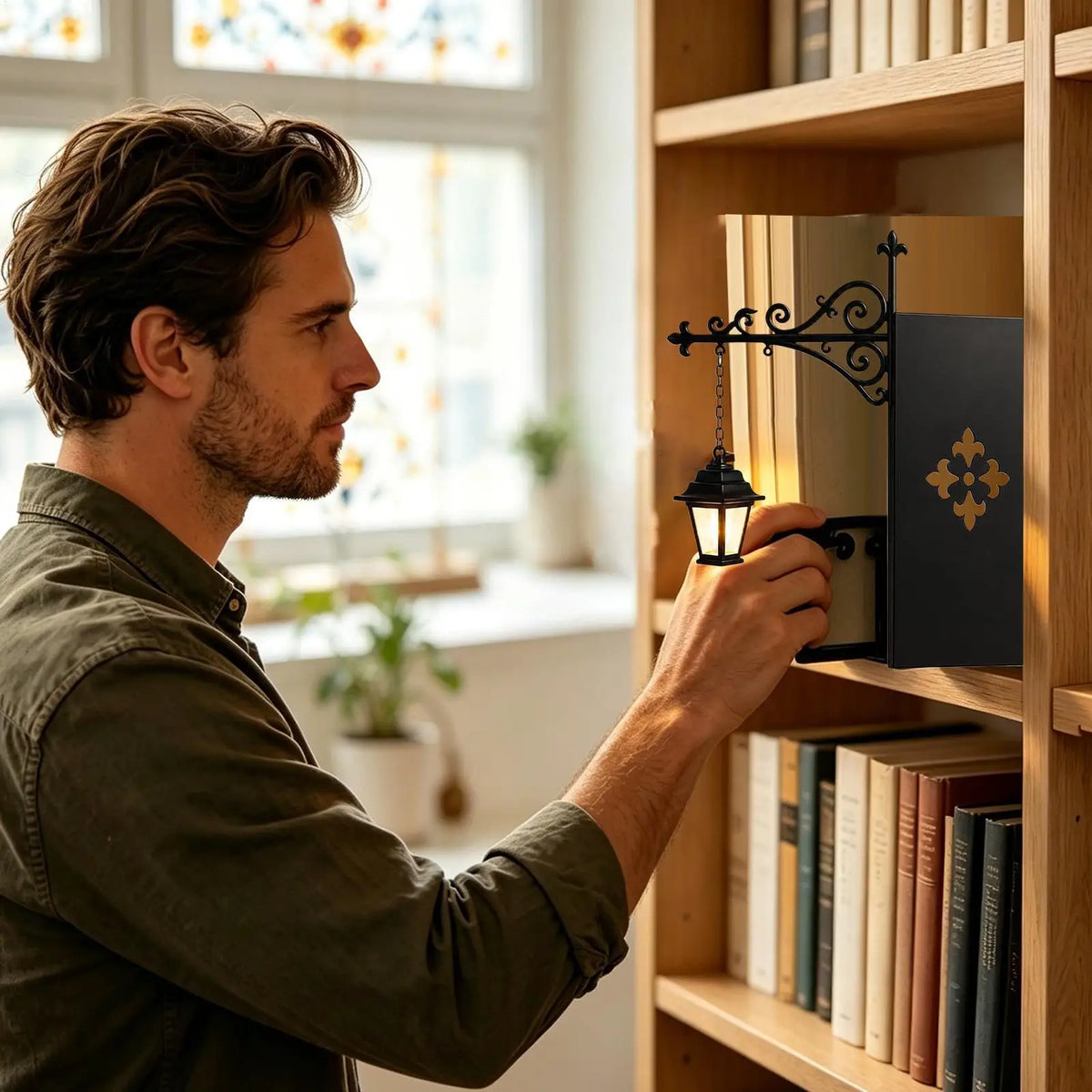 LED Vintage Lantern Bookshelf Lamp | Warm Glow Bookend Light Decorative Bookshelf Lamp Axl