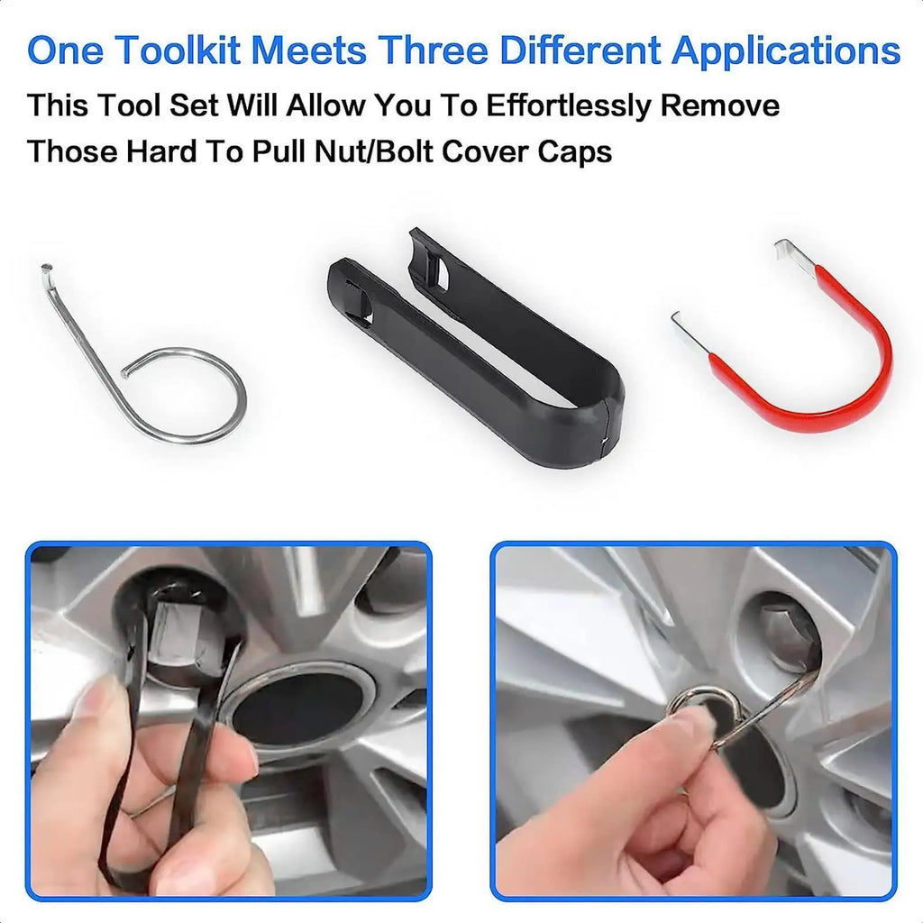 Car Wheel Nut Cover Removal Tool – 3-Piece Hub Puller Set Wheel Cover Remover Axl