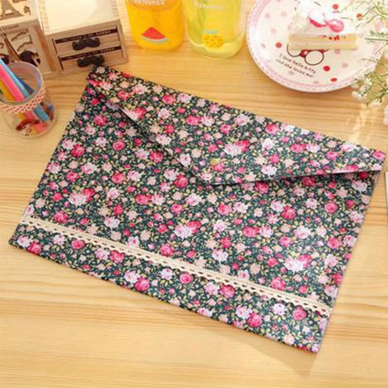A4 Floral Fabric File Folder – Large Capacity Document Organizer Document File Folder Axl D
