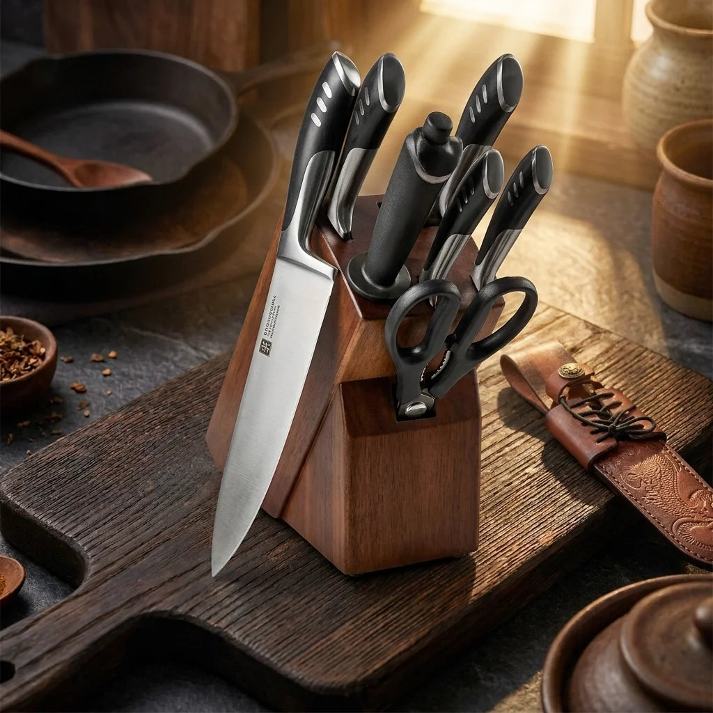 8-Piece Stainless Steel Kitchen Knife Set with Wood Block | YRIDEFE Kitchen Knife Set Axl