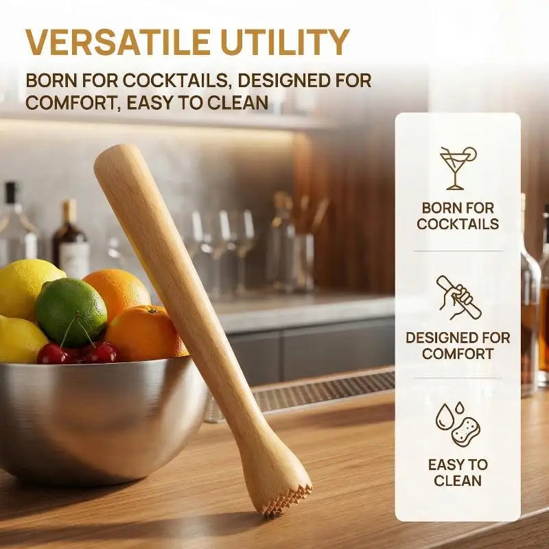Wooden Cocktail Muddler – Long Handle Herb & Fruit Masher Cocktail Muddler Axl