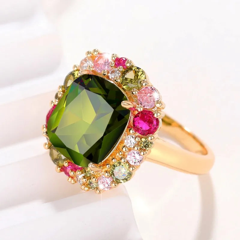Huitan Green Cubic Zirconia Ring – Colorful CZ Women's Jewelry Fashion Ring Axl