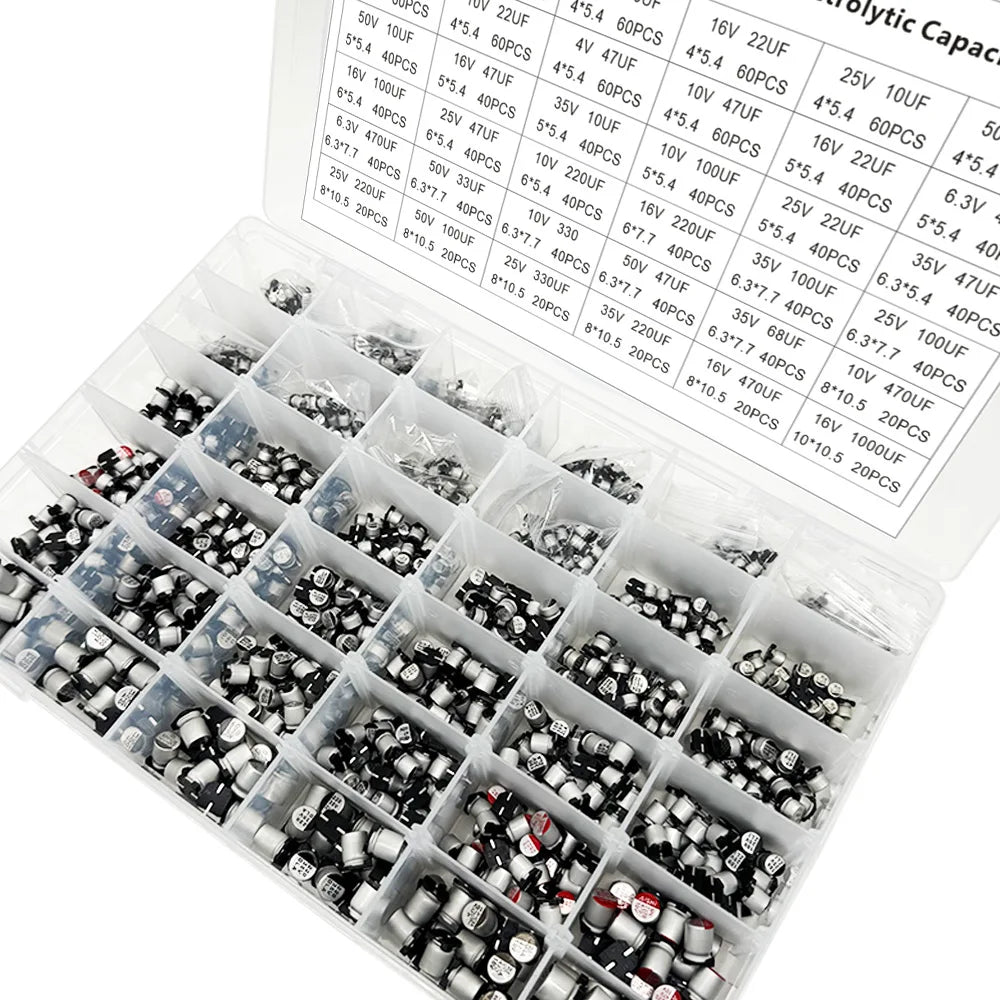 1500PCS SMD Electrolytic Capacitor Kit – 36 Values 1µF–1000µF Capacitor Assortment Kit Axl