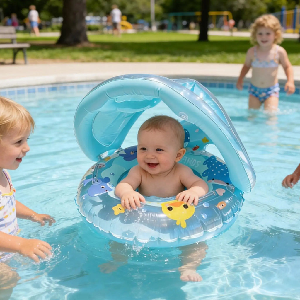 Baby Inflatable Pool Float Ring with UV Sunshade | Ages 6M–4Y Baby Pool Float Axl