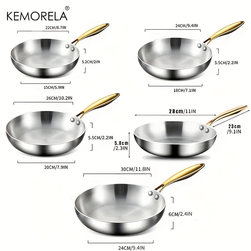 KEMORELA 316 Stainless Steel Uncoated Frying Pan & Wok Skillet Stainless Steel Skillet Axl