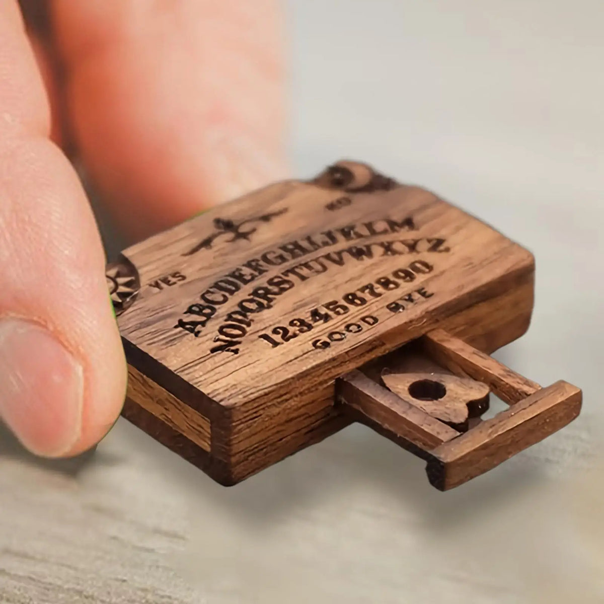 Miniature Wooden Ouija Spirit Board Ornament with Drawer Decorative Ornament Axl