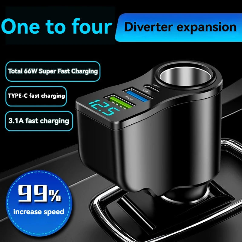 66W Dual USB Car Charger with Digital Display | 3-in-1 Car Charger Axl