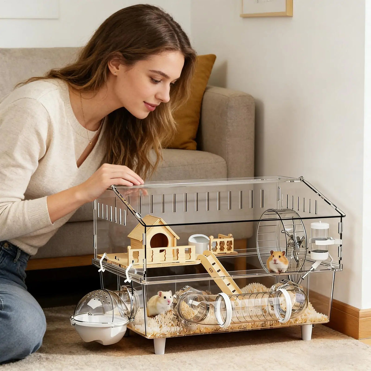 Large Hamster Cage 17.7x11.8x13.5 In – Detachable Small Animal Home Small Animal Cage Axl