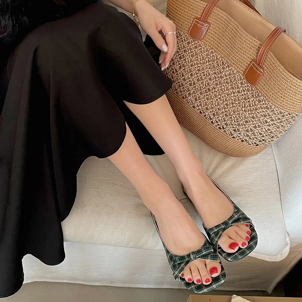 Women's Butterfly-Knot Slingback Sandals | Low Heel Dress Shoes Women's Sandals Axl