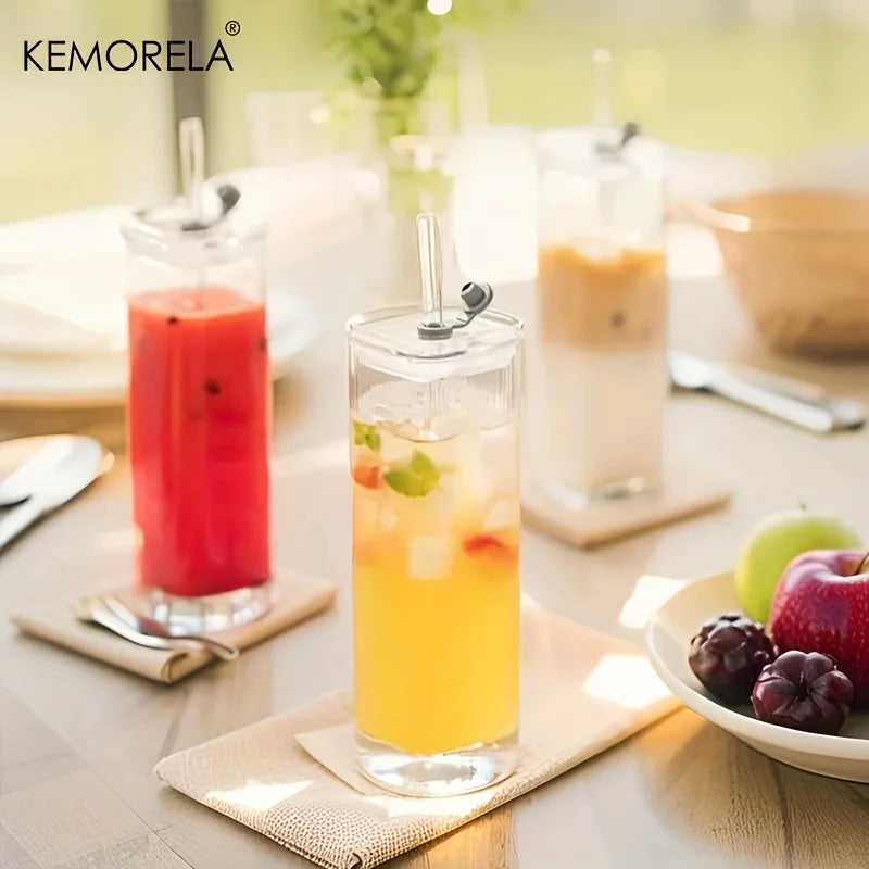 Modern Square Tumbler Glasses – Highball & Cocktail Set with Straws Cocktail Glass Set Axl