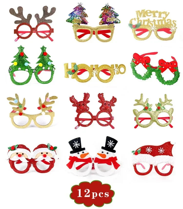 Christmas Glitter Party Glasses – 12 Festive Costume Frames Holiday Costume Glasses Axl 12PCS