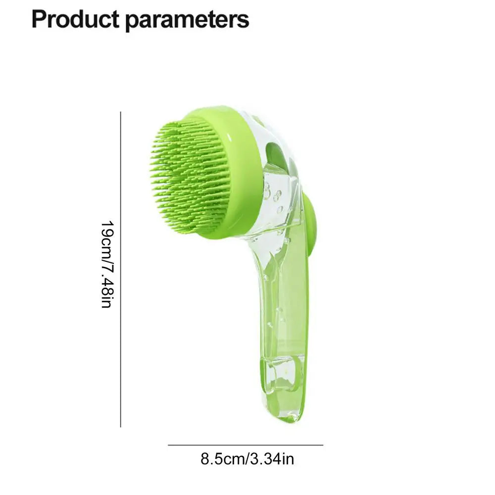 Silicone Dog Bath Brush with Shampoo Dispenser | Long Hair Pet Grooming Brush Axl Green