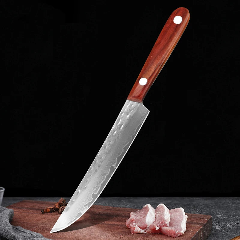 Damascus Steel Paring Knife – Wood Handle | InLeung Kitchen Damascus Kitchen Knife Axl
