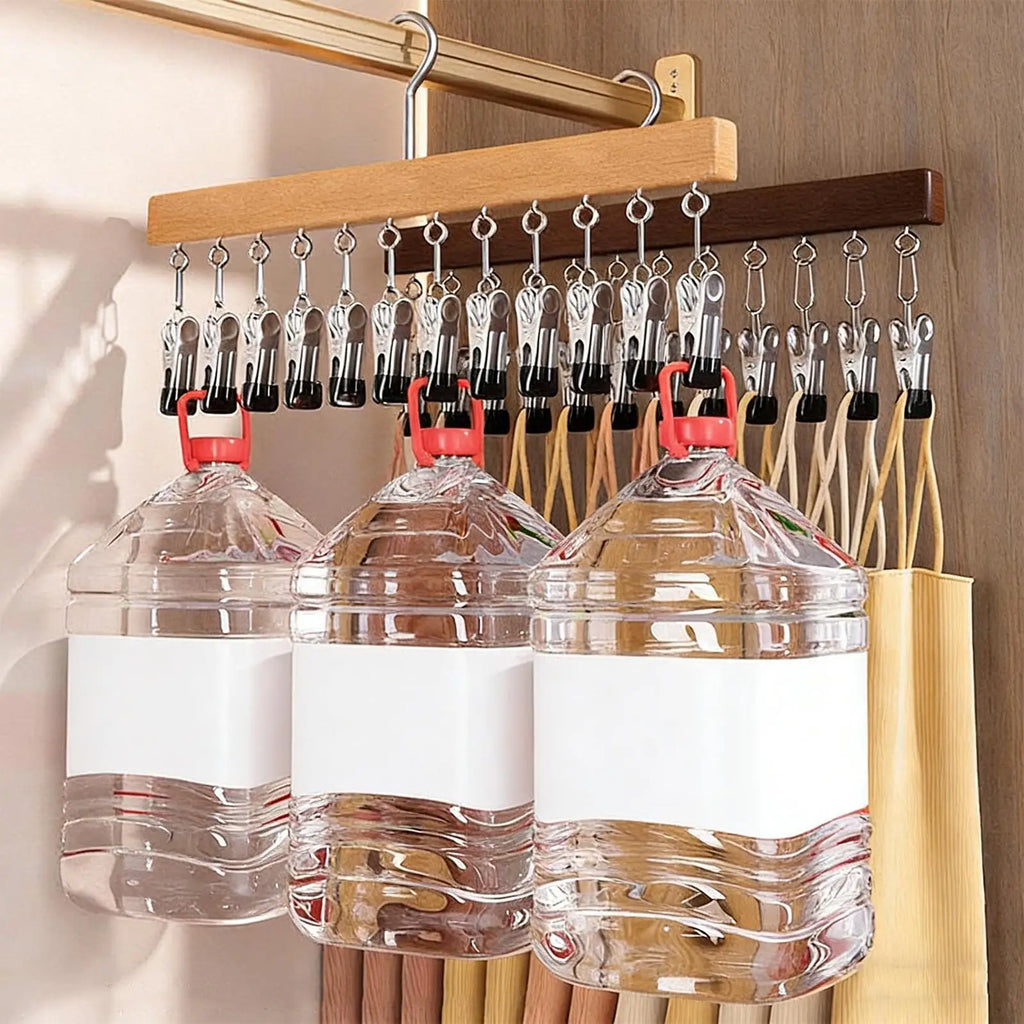 Wood Pants Hanger 12 Clips – Space-Saving Wardrobe Organizer Clothing Hanger Organizer Axl