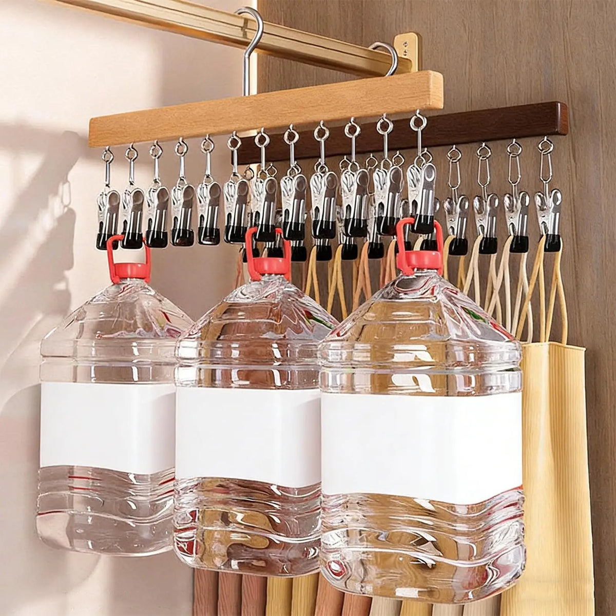 Wood Pants Hanger 12 Clips – Space-Saving Wardrobe Organizer Clothing Hanger Organizer Axl