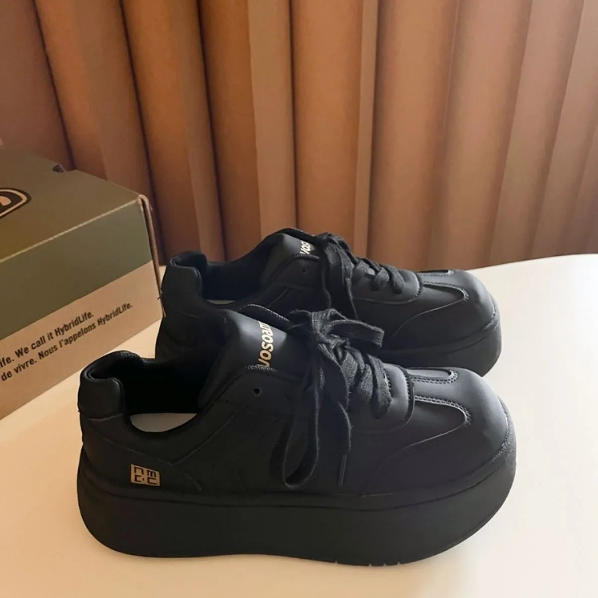 YEAE Women's Chunky Platform Lace-Up Casual Sneakers Platform Casual Sneakers Axl black 37