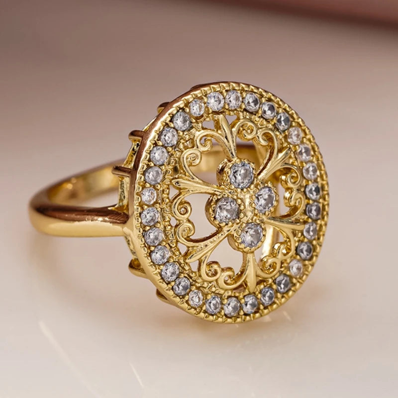 Huitan Women's Hollow CZ Pavé Ring – Brass Engagement Band Fashion Ring Axl