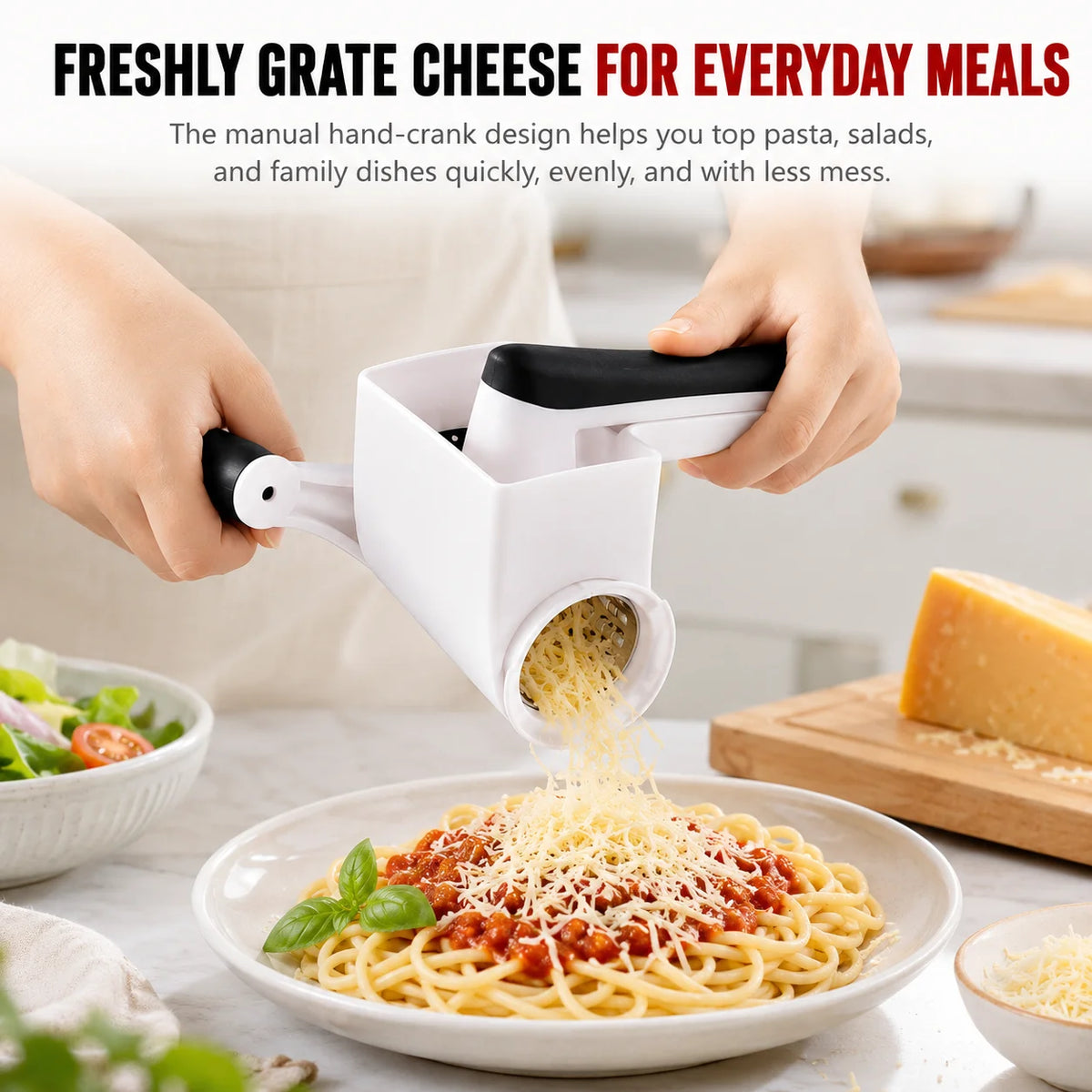 Handheld Rotary Cheese Grater – 3 Drum Vegetable Slicer Rotary Cheese Grater Axl
