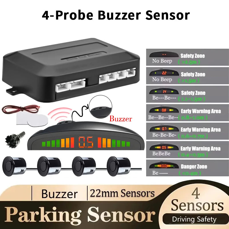 Car LED Parking Sensor Kit 4 Sensors Reverse Backup Radar 12V Parking Sensor Kit Axl
