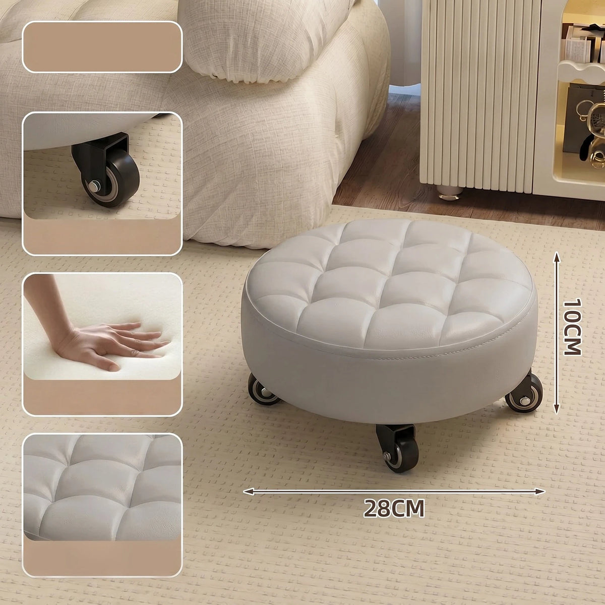 Wheeled Rolling Low Stool – Rotating Cushioned Nail & Pedicure Seat Rolling Stool Axl grayA