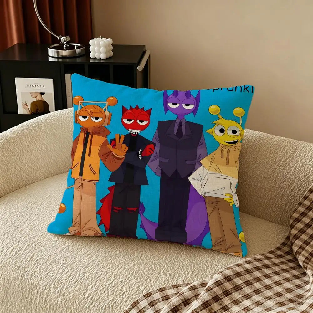 Sprunki Incredibox Linen Cushion Cover | Sofa & Bedroom Décor Decorative Cushion Cover Axl