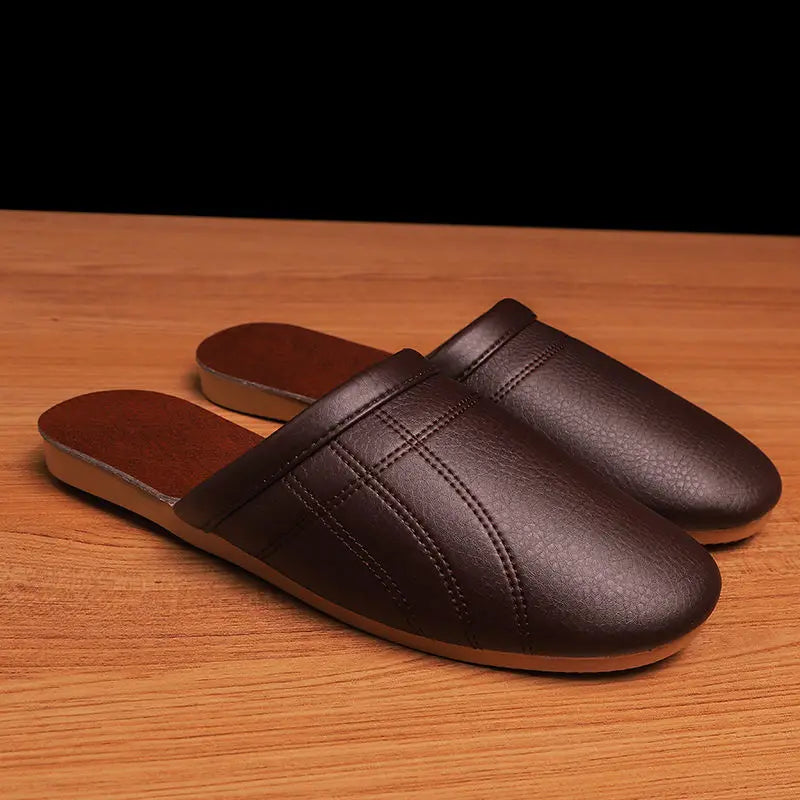 Lorilury Unisex PU Leather Flat Indoor Slippers | Home Slides Indoor Slide Slippers Axl