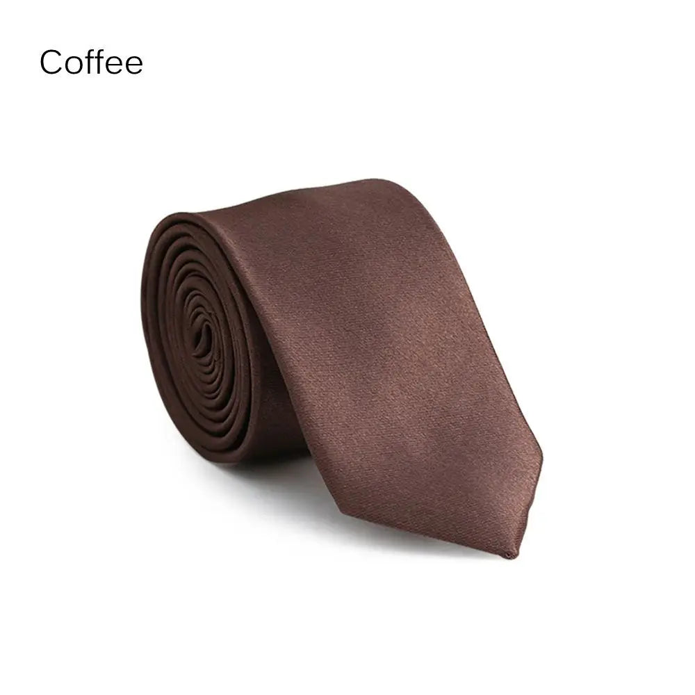 Men's Slim Solid Skinny Necktie – Faux Silk Wedding & Party Tie Men's Necktie Axl coffee