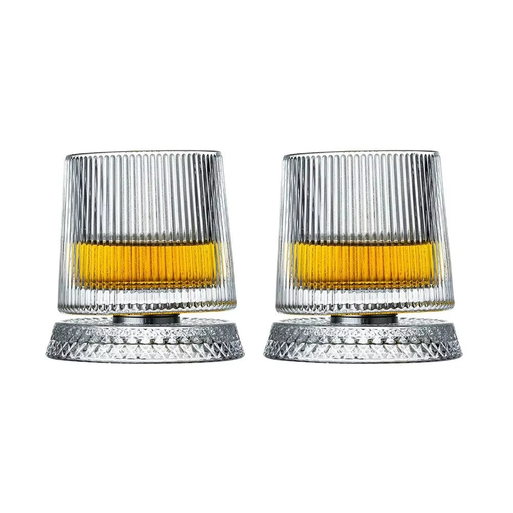 KEMORELA 2-Pack Rotating Whiskey Glasses | 360° Crystal Set Whiskey Glass Set Axl 2PCS B 301ml