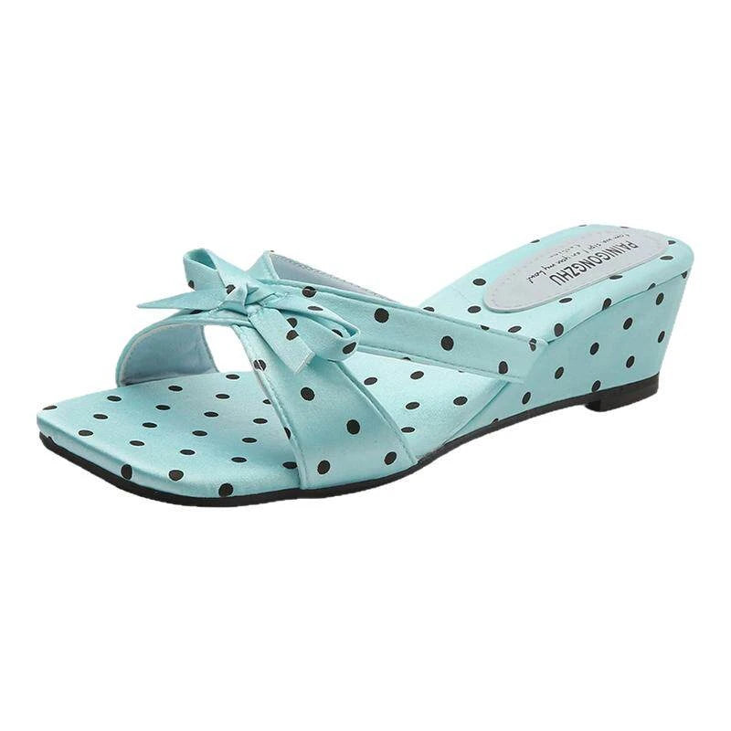Satin Butterfly-Knot Women's Block Heel Slippers – Polka Dot Heeled Slide Slippers Axl Light green 36