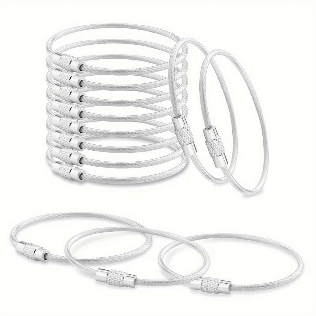 10-Pack Stainless Steel Cable Wire Keychains & Luggage Tag Loops Cable Wire Keychains Axl